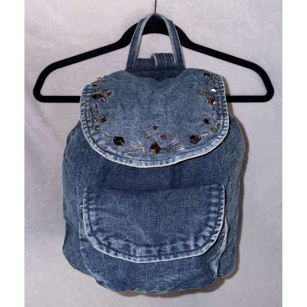 NWT Joe Boxer Denim Backpack Featuring An Embellished Flap W/ Beads Accents Y2K